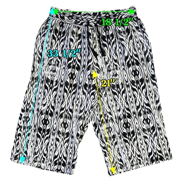 Roamans Linen Blend White Black Abstract Boho Pull On Wide Leg Cropped Pants - Picture 2 of 10